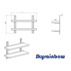 Wall shelf, stainless steel reinforced, 2 shelves, 120x40