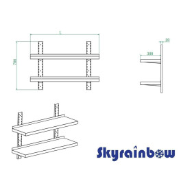 Wall shelf, stainless steel reinforced, 2 shelves, 180x30