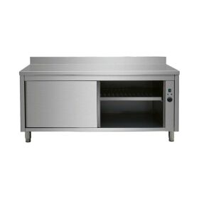 Stainless steel heating cabinet with backsplash, 120 x 60