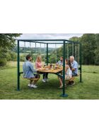 Rocking table for 6 people with oak wood and powder-coated steel frame in your choice of RAL color