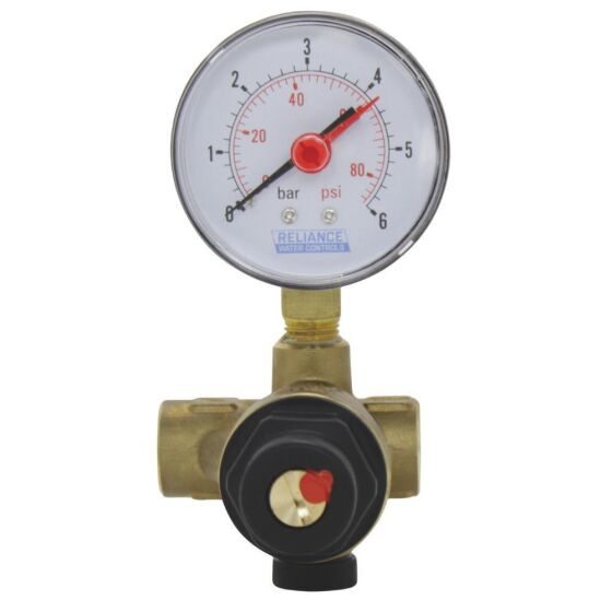 Wasserdruckminderer mit Manometer 2x3/8 Innengewinde, Druckbereich 1,5 - 6 bar, DVGW zugelassen, voreingestellt auf ca. 3 Bar