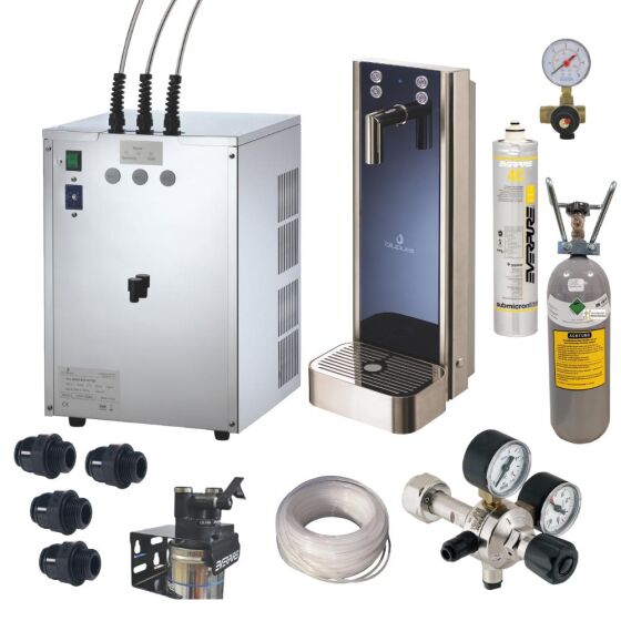 Untertheken Tafelwasseranlage mit Blupura Box 80 und Bluglass Säule 3 leitig