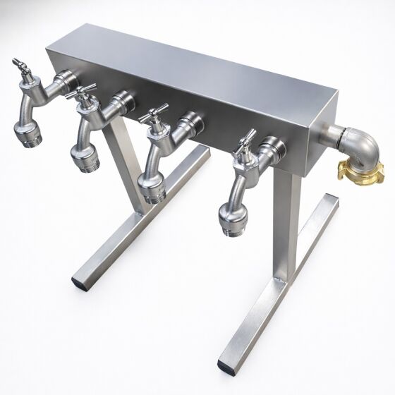 Professional stainless steel water distributor in 4, 6, 8, or 10 versions with DVGW pipe aerator