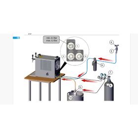 Complete dispensing system set for beer and table water including 2 stainless steel taps