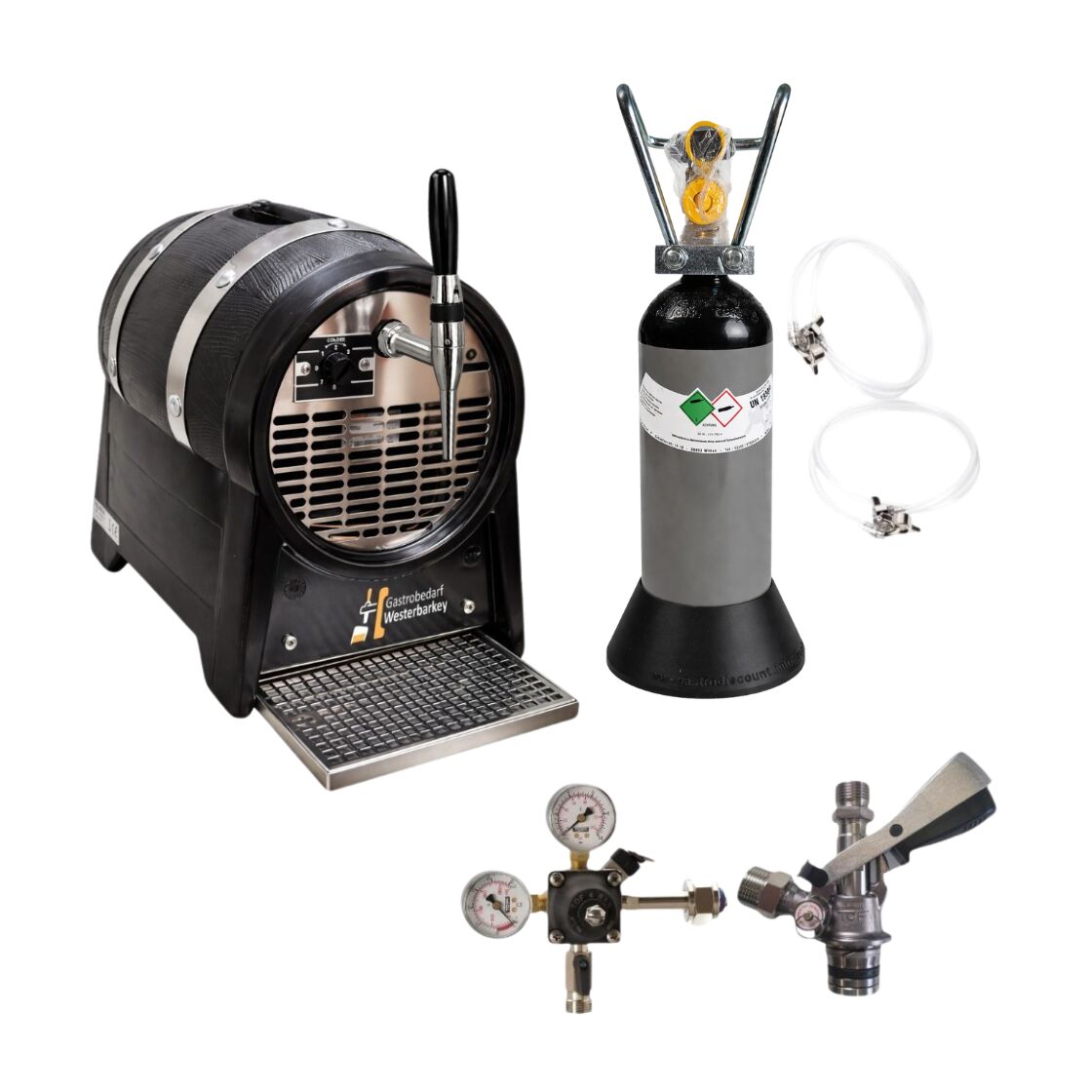 Product Image for Guinness Zapfanlage in Bierfassform - Komplett Set Durchlaufkühler 1-leitig von Oprema 60ltr Liter/h