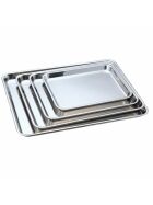 Stainless steel display tray, 40 x 28 x 2.5 cm (WxDxH)