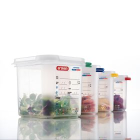ARAVEN gastronorm container with lid, polypropylene, GN 1/1 (150 mm)