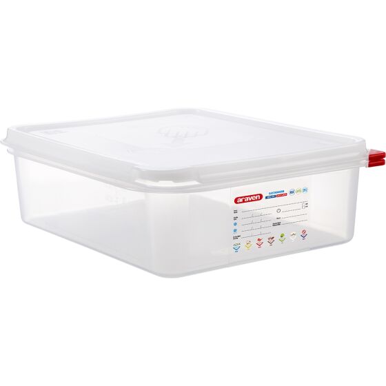 ARAVEN gastronorm container with lid, polypropylene, GN 1/2 (100 mm)