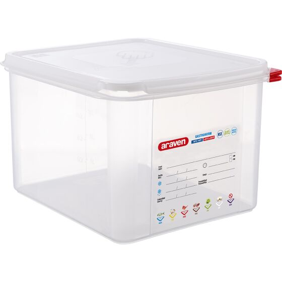 ARAVEN gastronorm container with lid, polypropylene, GN 1/2 (200mm)