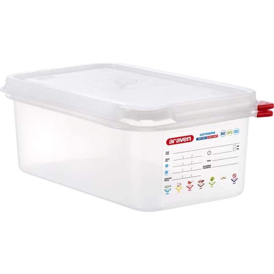 ARAVEN gastronorm container with lid, polypropylene, GN 1/4 (100 mm)