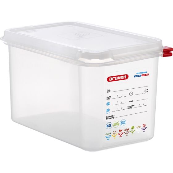 ARAVEN gastronorm container with lid, polypropylene, GN 1/4 (150 mm)