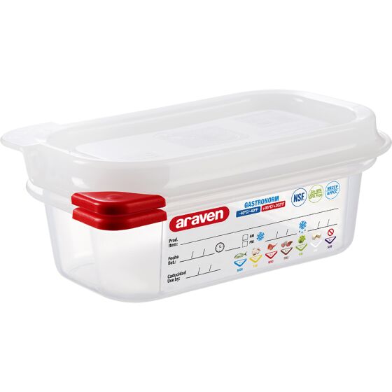 ARAVEN gastronorm container with lid, polypropylene, GN 1/9 (65 mm)