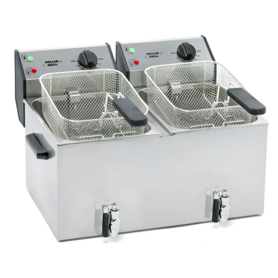 ROLLER GRILL deep fryer with two basins, with drain tap, 2 x 8 liters, dimensions 590 x 450 x 370 mm (WxDxH)