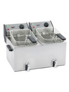 ROLLER GRILL Fritteuse mit zwei Becken, mit Ablasshahn, 2 x 8 Liter, Abmessung 590 x 450 x 370 mm (BxTxH)