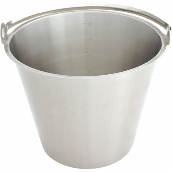 Stainless steel bucket, without floor tires, with graduations, 10 liters