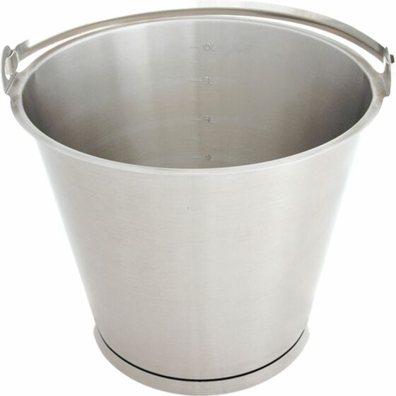 Stainless steel bucket, with bottom hoop, graduated, stackable, 15 liters