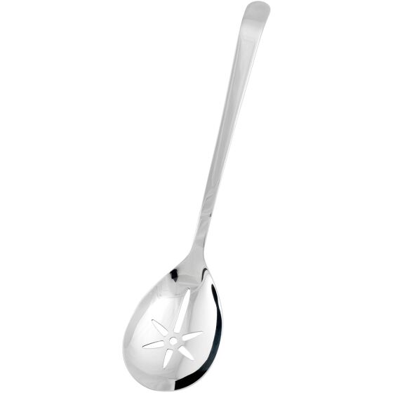 Serving spoon perforated, high-gloss polished, made from one piece, handle length 31 cm