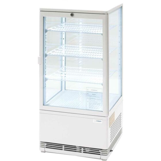 Refrigerated showcase with LED interior lighting, 78 liters, white, dimensions 428 x 386 x 960 mm (WxDxH)