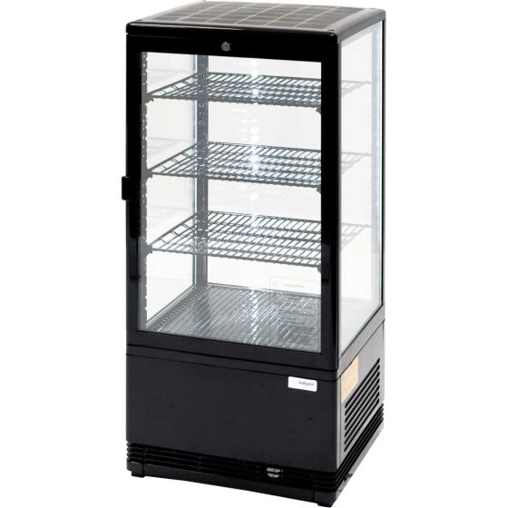 Refrigerated showcase with LED interior lighting, 78 liters, black, dimensions 428 x 386 x 960 mm (WxDxH)