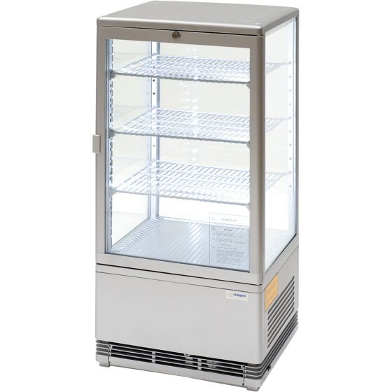 Refrigerated showcase with LED interior lighting, 78 liters, silver, dimensions 428 x 386 x 960 mm (WxDxH)