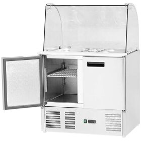 Saladette with glass top, with two doors, for 10 x GN 1/4 (150 mm), dimensions 900 x 700 x 1300 mm (WxDxH)