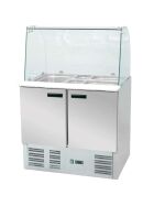Saladette with glass top, with two doors, for 10 x GN 1/4 (150 mm), dimensions 900 x 700 x 1300 mm (WxDxH)