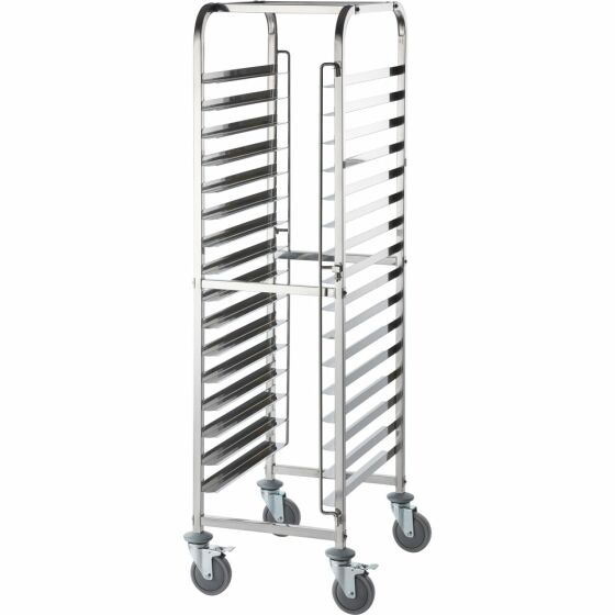 Tray trolley made of stainless steel, suitable for 16 x trays 600 x 400 mm, 470 x 620 x 1735 mm (WxDxH)