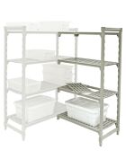 Corner storage rack made of polypropylene, 4 shelves, dimensions 910 x 455 x 1800 mm (WxDxH)
