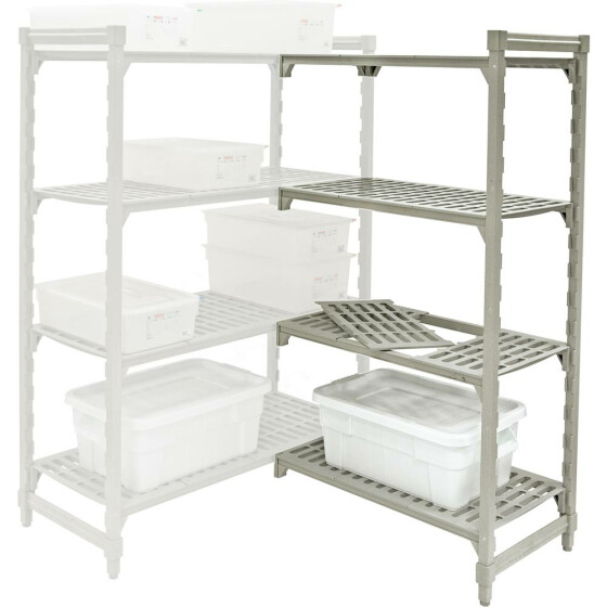 Corner storage rack made of polypropylene, 8 shelves, dimensions 2440 x 455 x 1800 mm (WxDxH)