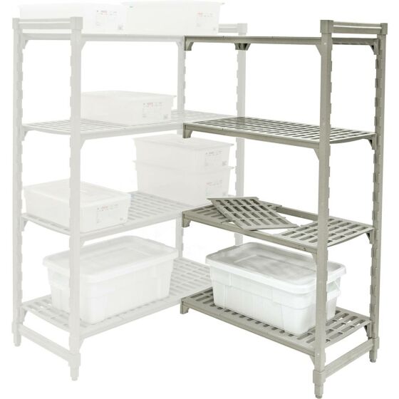 Corner storage rack made of polypropylene, 12 shelves, dimensions 3660 x 455 x 1800 mm (WxDxH)