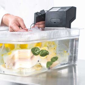 Sous-vide device for hanging in a water bath, 145 x 115 x 325 mm (WxDxH)