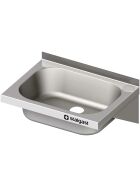 Hand basin for wall mounting, 400 x 295 x 150 mm (WxDxH), with upstand, welded