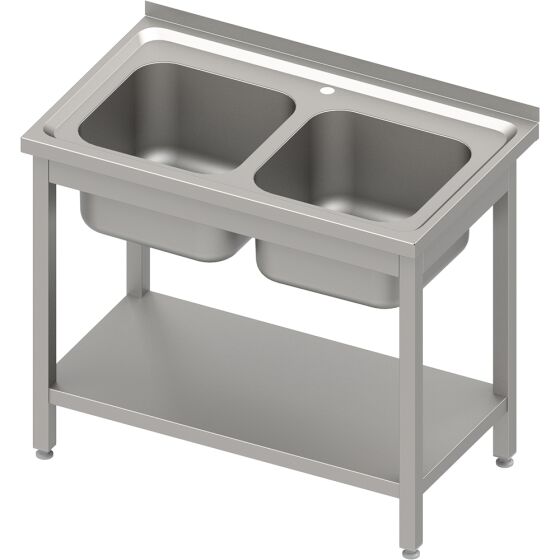 Sink table with base 1000x600x850 mm, with two basins with upstand, welded