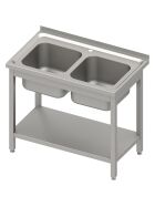Sink table with base 1000x700x850 mm, with two basins with upstand, welded