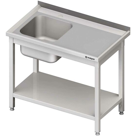 Sink table with base 1200x600x850 mm, with a basin on the left, with upstand, welded