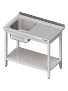 Sink table with base 1200x600x850 mm, with a basin on the left, with upstand, welded