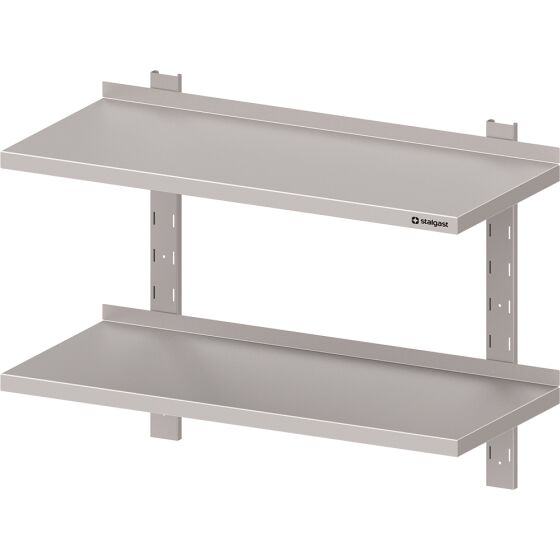 Double wall shelf with brackets and wall rails 1200x300x660 mm adjustable in height, welded