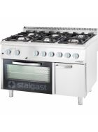 Gas hearth 6 burners with electric hot air oven (600 x 400 mm / GN 1/1) Series 700 ND - G20, 6-burner (3.5 + 2x5 + 2x7 + 9)