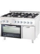 Gas hearth 6 burner with electric oven (GN 2/1) Series 700 ND - G20, 6-burner (3.5 + 2x5 + 2x7 + 9)