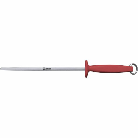 Premium sharpening steel, HACCP, red handle, stainless steel blade 23 cm